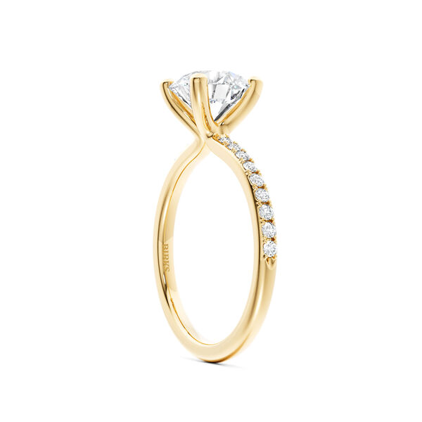 Yellow Gold Round Solitaire Diamond Engagement Ring with Diamond Band